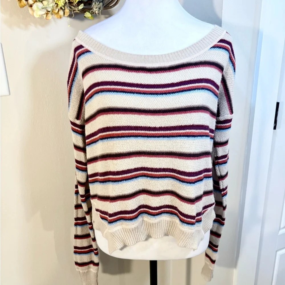 FREE PEOPLE BEACH Road Trip Alpaca Blend Boxy Cropped Split Side Sweater Sz S💛